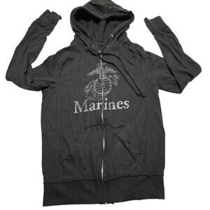 USMC Marine Corp Black Graphic Full Zip Hoodie Women's Size Small Savvy